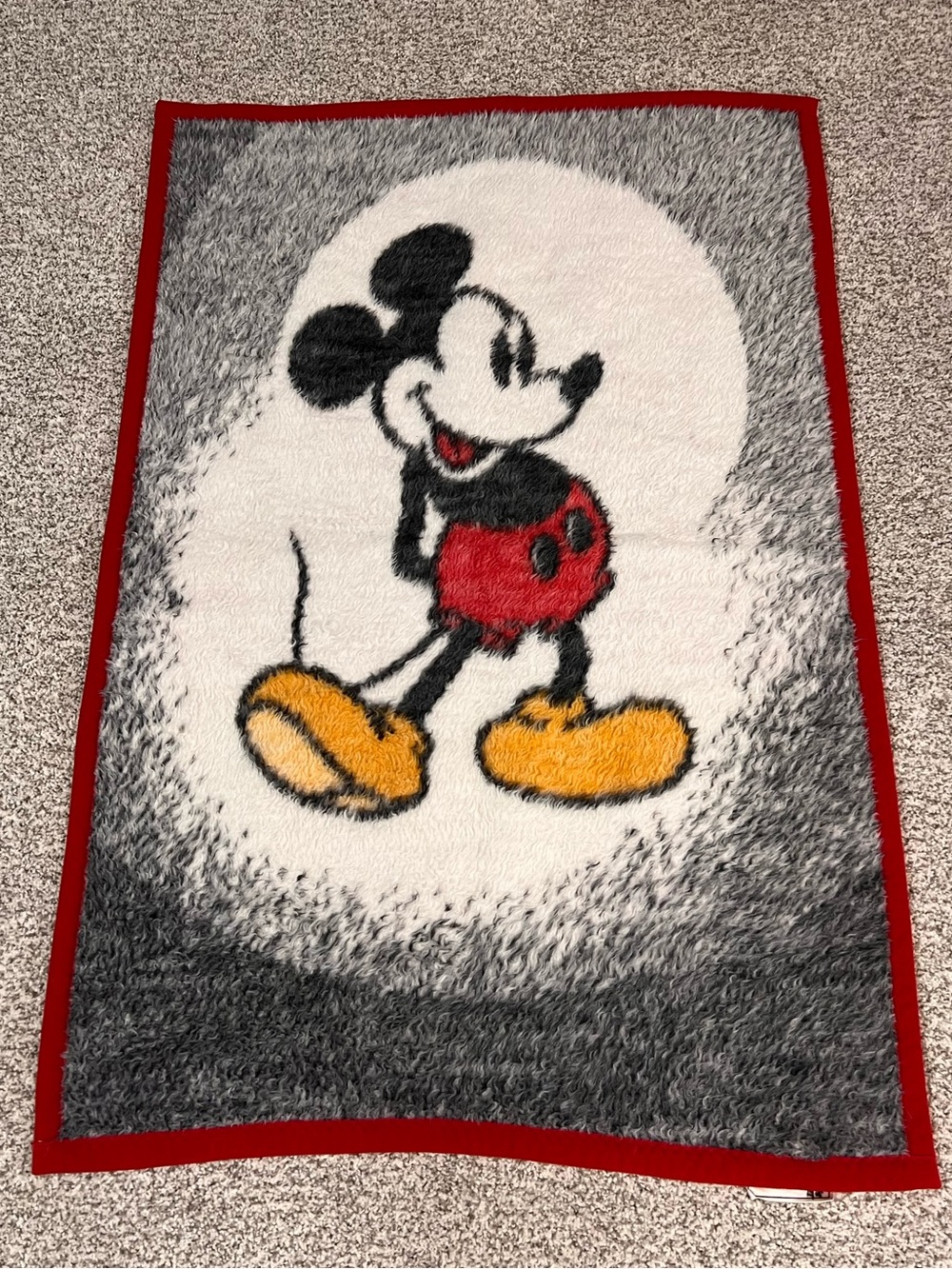 Vintage Mickey Mouse Character Blanket - Red Trim